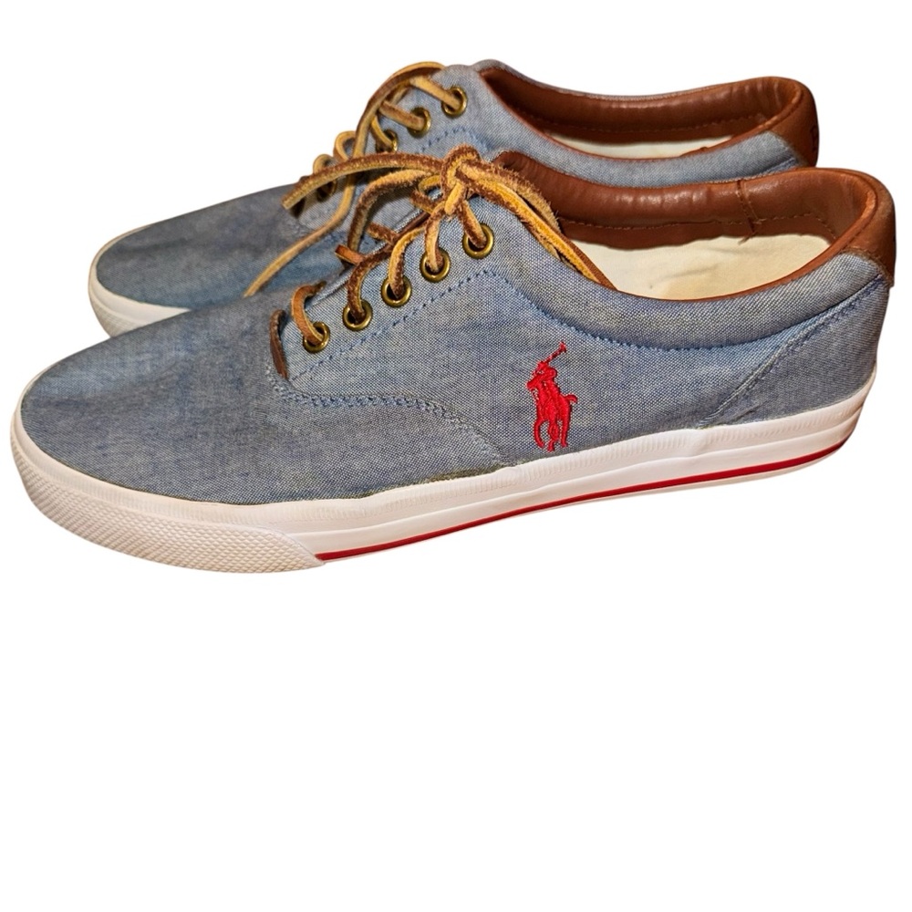 Polo Ralph Lauren Vaughn Denim Canvas Sneakers Men Laces Up Shoes size 8.5